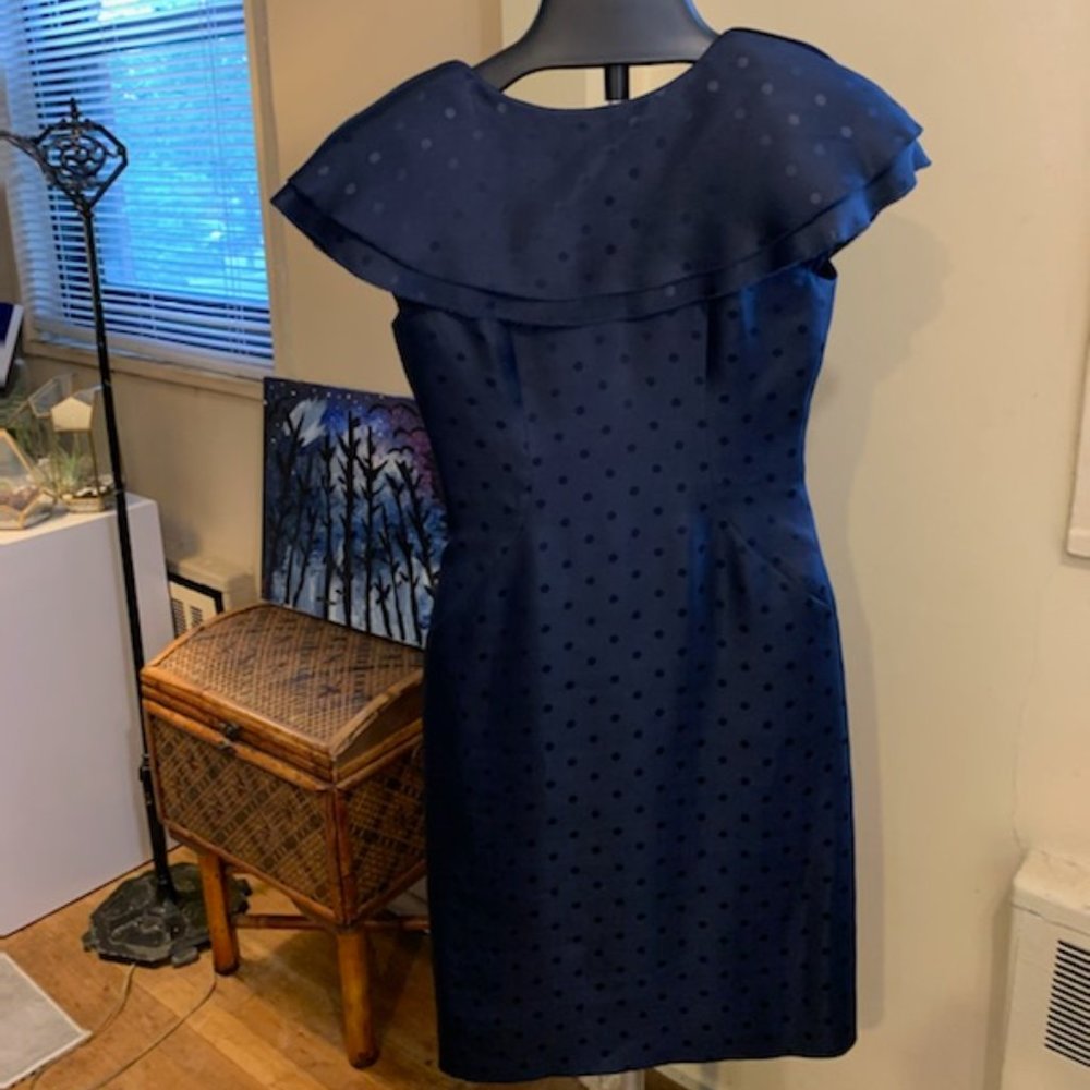 Albert Nipon Navy Blue Silk Dress